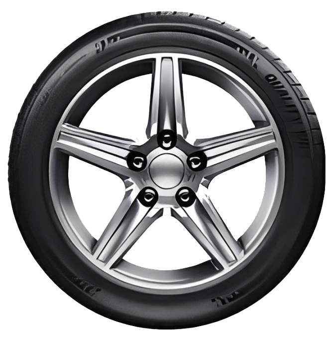 Five-spoke alloy wheel with a black tire
